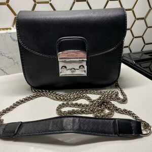 Furla Sleek Black Crossbody Bag with Silver Accents